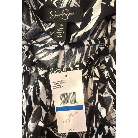 Jessica Simpson Blouse Top Womens XL Black White Geo Print Spaghetti Halter - Picture 7 of 8